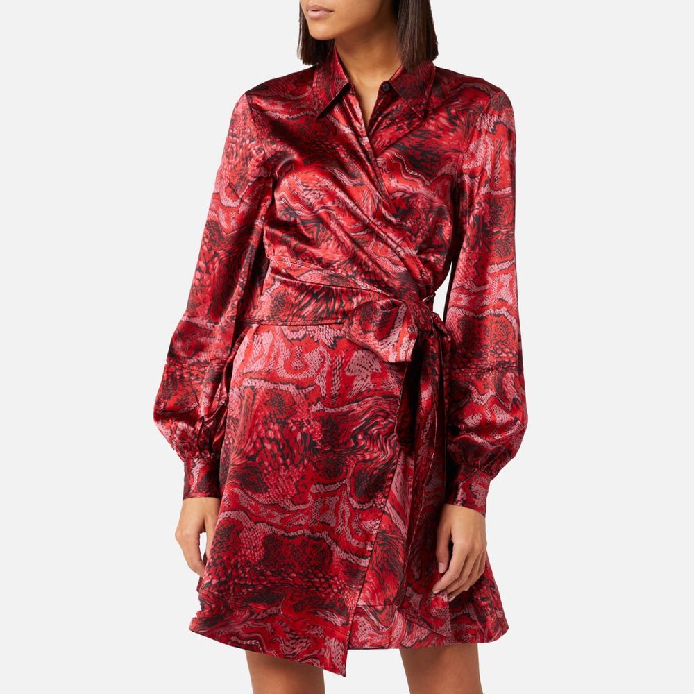 Ganni silk satin Samba red wrap mini dress size XS